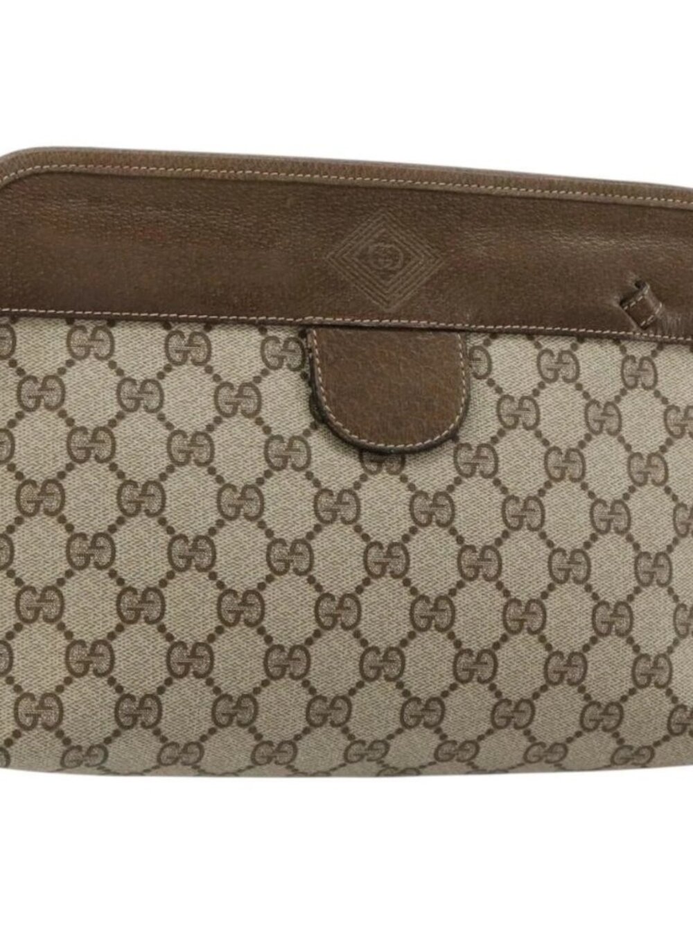GUCCI GG Supreme Clutch Bag PVC Beige Gold 67 039 5465 Auth gh2123